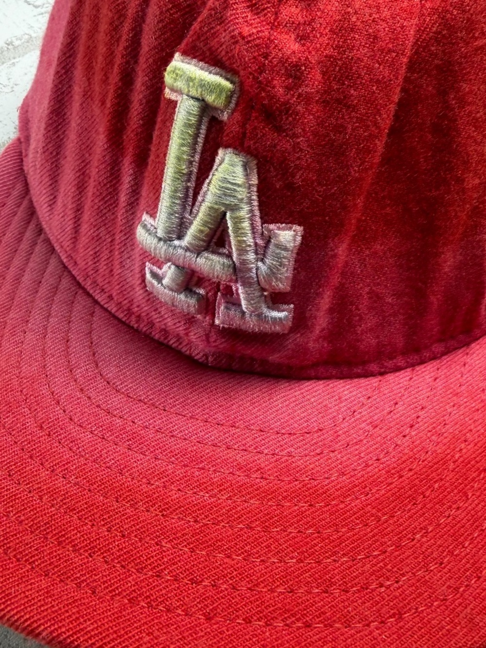 Vintage 90s New Era 59FIFTY LA Dodgers Fitted Hat 7 3/8 Distressed Red Wool